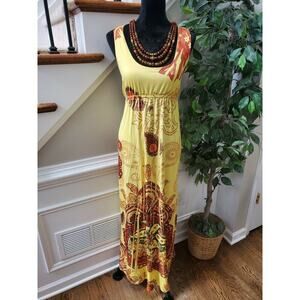 Snap Women's Yellow Polyester Scoop Neck Sleeveless Long Maxi Dress Size X-Large